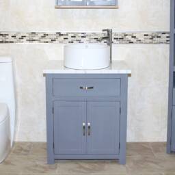 Bathroom Grey Painted Vanity Unit - With White Marble Top & Ceramic Basin Choice 502Gwmcbc