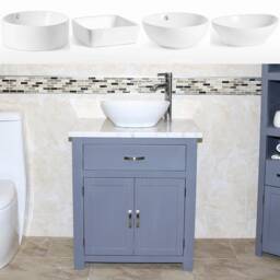 Bathroom Grey Painted Vanity Unit - With White Marble Top & Ceramic Basin Choice 502Gwmcbc - thumbnail 2