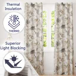 Silver Grey Floral Eyelet Blackout Curtains Elegant Flower Window Drapes Botanical Curtain Panels Thermal Room Darkening - thumbnail 3