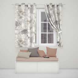 Silver Grey Floral Eyelet Blackout Curtains Elegant Flower Window Drapes Botanical Curtain Panels Thermal Room Darkening