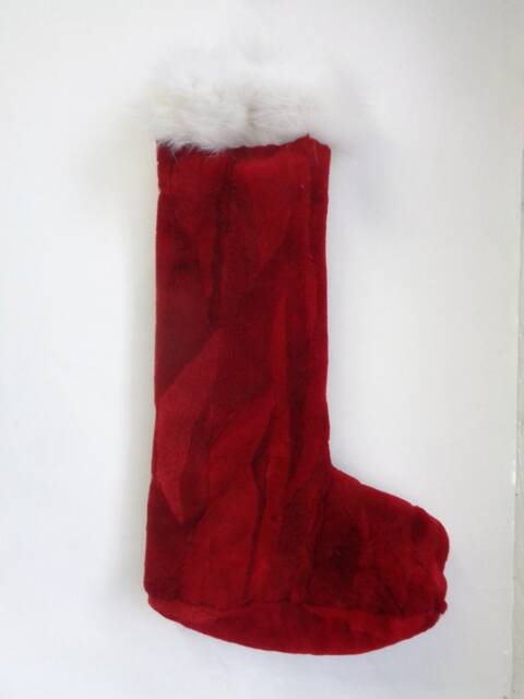 Brand New Red Sheared Beaver & White Fox Fur Christmas Stocking Sock Custom Made - image 1