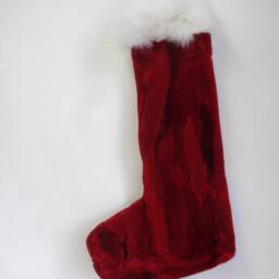 Brand New Red Sheared Beaver & White Fox Fur Christmas Stocking Sock Custom Made - thumbnail 3