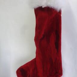 Brand New Red Sheared Beaver & White Fox Fur Christmas Stocking Sock Custom Made - thumbnail 2