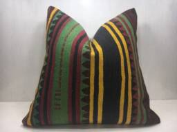 Vintage Kilim Pillow Cover - 24x24, Turkish Handwoven Cushion - thumbnail 1