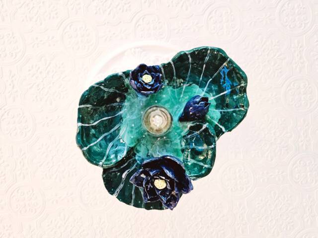 Magic Blue Lotus Ceiling Lighting Handmade Ceramic Light. Pottery Gifts. Unique Waterlily Statement Home D??cor. Flower - image 1