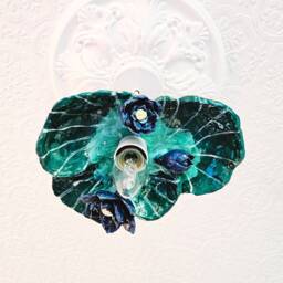 Magic Blue Lotus Ceiling Lighting Handmade Ceramic Light. Pottery Gifts. Unique Waterlily Statement Home D??cor. Flower - thumbnail 3