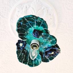Magic Blue Lotus Ceiling Lighting Handmade Ceramic Light. Pottery Gifts. Unique Waterlily Statement Home D??cor. Flower - thumbnail 2