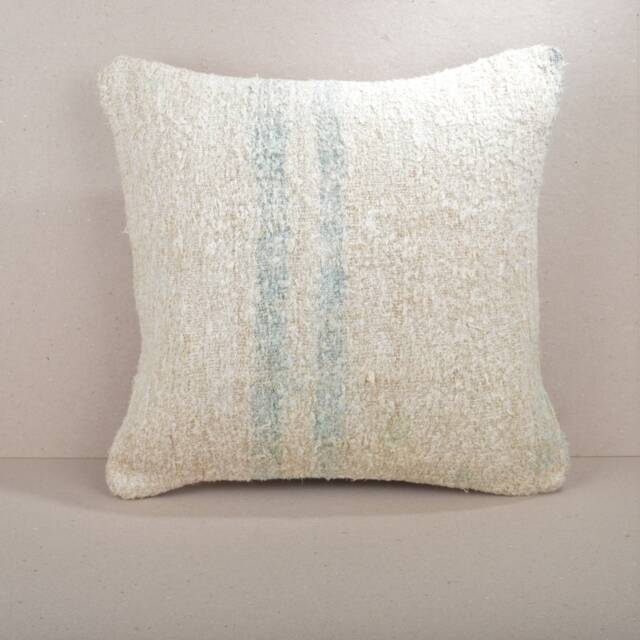 Handmade Kilim Pillow Cover, Hemp & Wool, White Cushion - 18x18''/45x45 cm - image 1