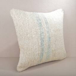 Handmade Kilim Pillow Cover, Hemp & Wool, White Cushion - 18x18''/45x45 cm - thumbnail 2