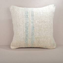 Handmade Kilim Pillow Cover, Hemp & Wool, White Cushion - 18x18''/45x45 cm - thumbnail 1