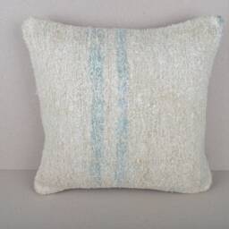 Handmade Kilim Pillow Cover, Hemp & Wool, White Cushion - 18x18''/45x45 cm - thumbnail 3