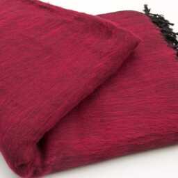 Deep Red Yak Wool Blanket Handwoven Travel Shawl Wrap - thumbnail 2
