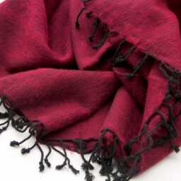 Deep Red Yak Wool Blanket Handwoven Travel Shawl Wrap - thumbnail 3