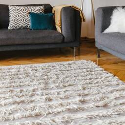 Off White Boho Wool Rug - Handwoven Shag Moroccan Style Rugs Living Room Bedroom Aesthetic Neutral Area Runner 5x8 6x9 8x10 9x12