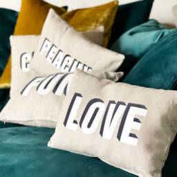 Personalised Modo Word Linen Cushion/ Made in Yorkshire /Typographic Scatter Cushion - thumbnail 3