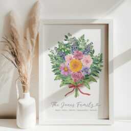 Family Bouquet Birth Flower Art - Framed Or Unframed - thumbnail 2