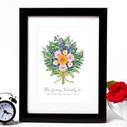 Family Bouquet Birth Flower Art - Framed Or Unframed - thumbnail 3