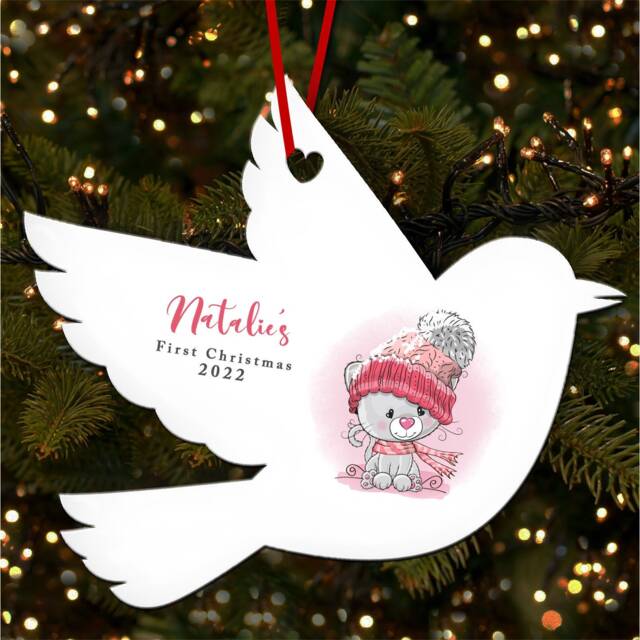 Kitten Baby's 1st Robin Bauble Personalised Christmas Tree Ornament Decoration