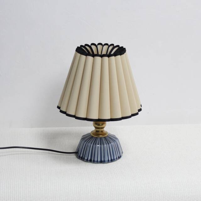 Handmade Khaki Fabric Table Lamp Ceramic Base, Black Trim-9# - image 1