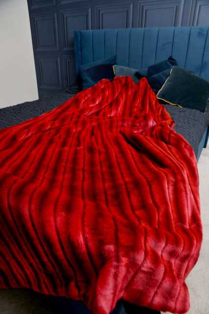 Handmade Crimson Faux Fur Throw Two-Tone Red Polar Fleece - image 1