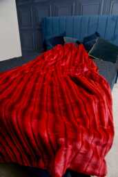 Handmade Crimson Faux Fur Throw Two-Tone Red Polar Fleece
