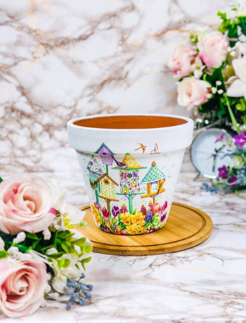 Bird Decoupaged Terracotta Plant Pot, Garden Planter - image 1