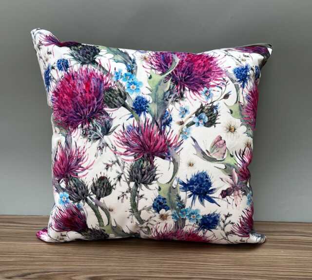 Luxury Velvet Thistle Floral Purple Designed Cushion With Inner - image 1