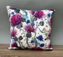 Luxury Velvet Thistle Floral Purple Designed Cushion With Inner