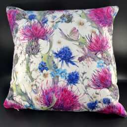 Luxury Velvet Thistle Floral Purple Designed Cushion With Inner - thumbnail 3