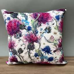 Luxury Velvet Thistle Floral Purple Designed Cushion With Inner - thumbnail 2