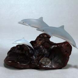 Dolphin Sculpture By John Perry 5 Inch Long Airbrushed Figurine On Burlwood - thumbnail 2