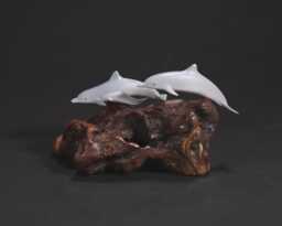 Dolphin Sculpture By John Perry 5 Inch Long Airbrushed Figurine On Burlwood - thumbnail 1