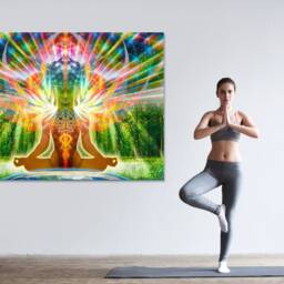 Buddha Birth Tapestry Cosmic Meditation Art, Shri Yantra Wall Hanging - thumbnail 3