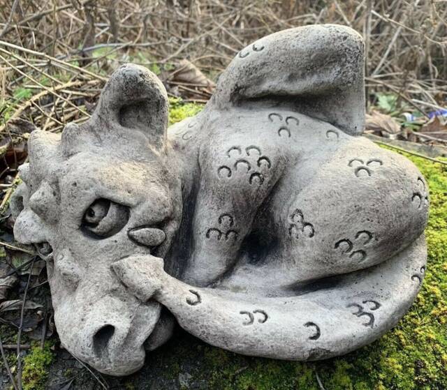 Stone Garden Large Lying Dragon Cute Statue Detailed Ornament Gift - image 1