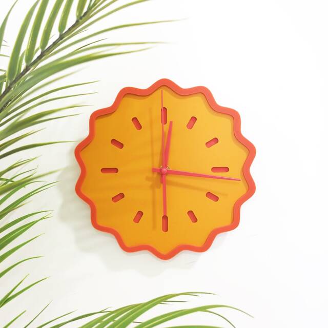Fluted Geometric Acrylic Wall Clock - Orange & Melon - image 1
