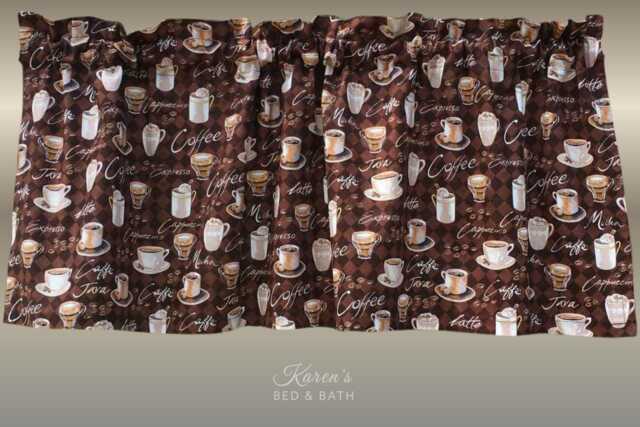 Coffee Cup Valance Rich Brown Caf?? Latte Espresso Print Bar Kitchen Curtain Mocha Breakfast Nook Dining Room Decor - image 1