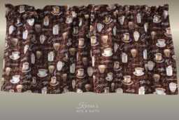 Coffee Cup Valance Rich Brown Caf?? Latte Espresso Print Bar Kitchen Curtain Mocha Breakfast Nook Dining Room Decor - thumbnail 1