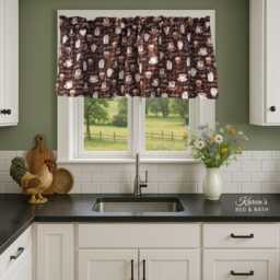 Coffee Cup Valance Rich Brown Caf?? Latte Espresso Print Bar Kitchen Curtain Mocha Breakfast Nook Dining Room Decor - thumbnail 2