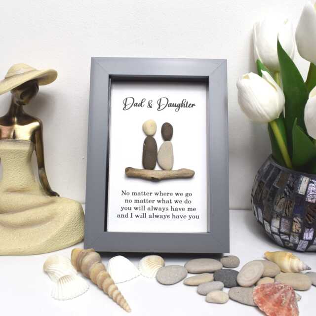 Dad & Daughter, Mum & Gift For Son Framed Pebble Art Picture For A Father, Mother, Birthday Gift, Keepsake - image 1
