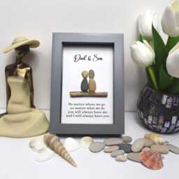 Dad & Daughter, Mum & Gift For Son Framed Pebble Art Picture For A Father, Mother, Birthday Gift, Keepsake - thumbnail 3