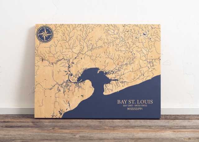 Bay St Louis, Mississippi Map - Engraved Wood Coastal Chart Wall Art Sign, Beach House Decor Nautical Print, Unique Personalized Family Gift - image 1