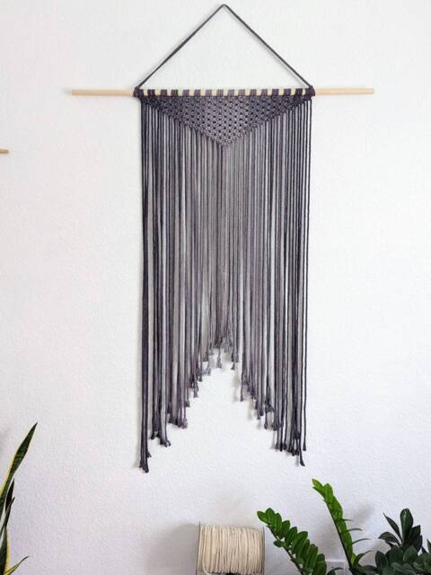 Large Handmade Minimalist Wall Hanging, Steel Gray Boho Ombre Tapestry, Macrame Art On Wooden Dowel With Cotton Cords, Chic Design & Decor - image 1