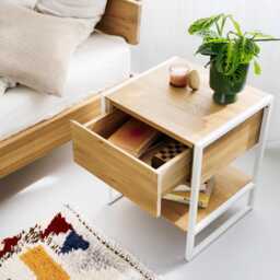 Wega Plus Bedside Table - Made Of Oak & Metal Frame With Drawer Or Door - thumbnail 3