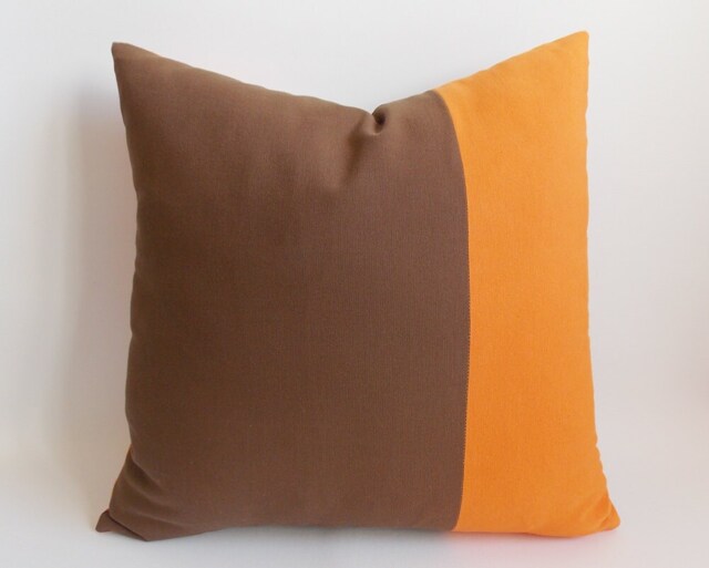 Orange Brown Cotton Canvas Pillow Cover 18x18 Decorative Throw - image 1