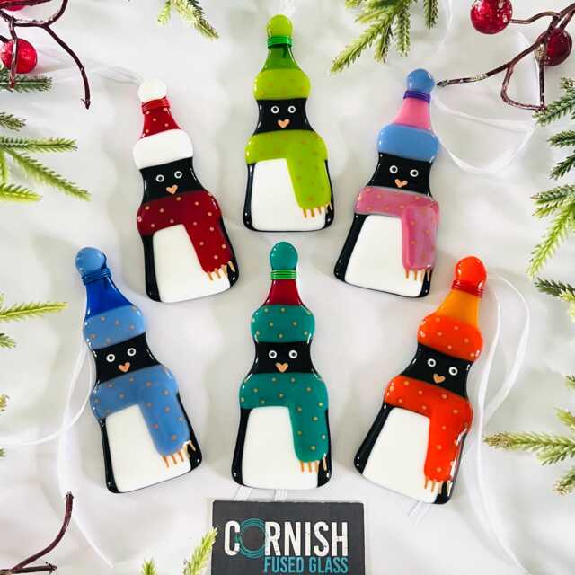 Fused Glass Penguin Christmas Tree Decoration, Home Decor - image 1