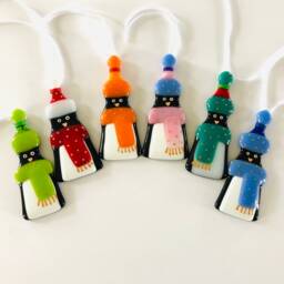 Fused Glass Penguin Christmas Tree Decoration, Home Decor - thumbnail 2
