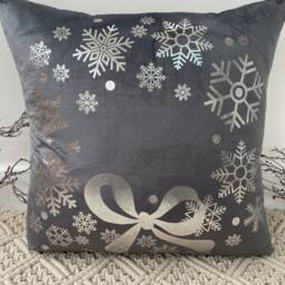 Christmas Bow Snowflake Luxury Silver Grey Cushions The Couture Cushion - thumbnail 4