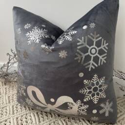 Christmas Bow Snowflake Luxury Silver Grey Cushions The Couture Cushion - thumbnail 2