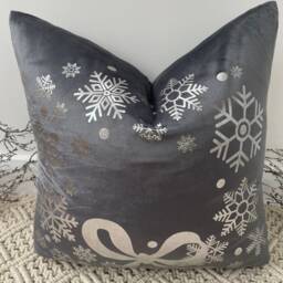 Christmas Bow Snowflake Luxury Silver Grey Cushions The Couture Cushion - thumbnail 3