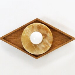 Onyx Marble & White Oak Geometrical Sconce Light Flush Mount Fixture Vanity Stone Lighting Kitchen Wall - thumbnail 2